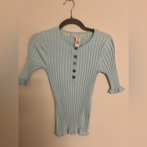 Sundance Pale Blue Ribbed Henley Top